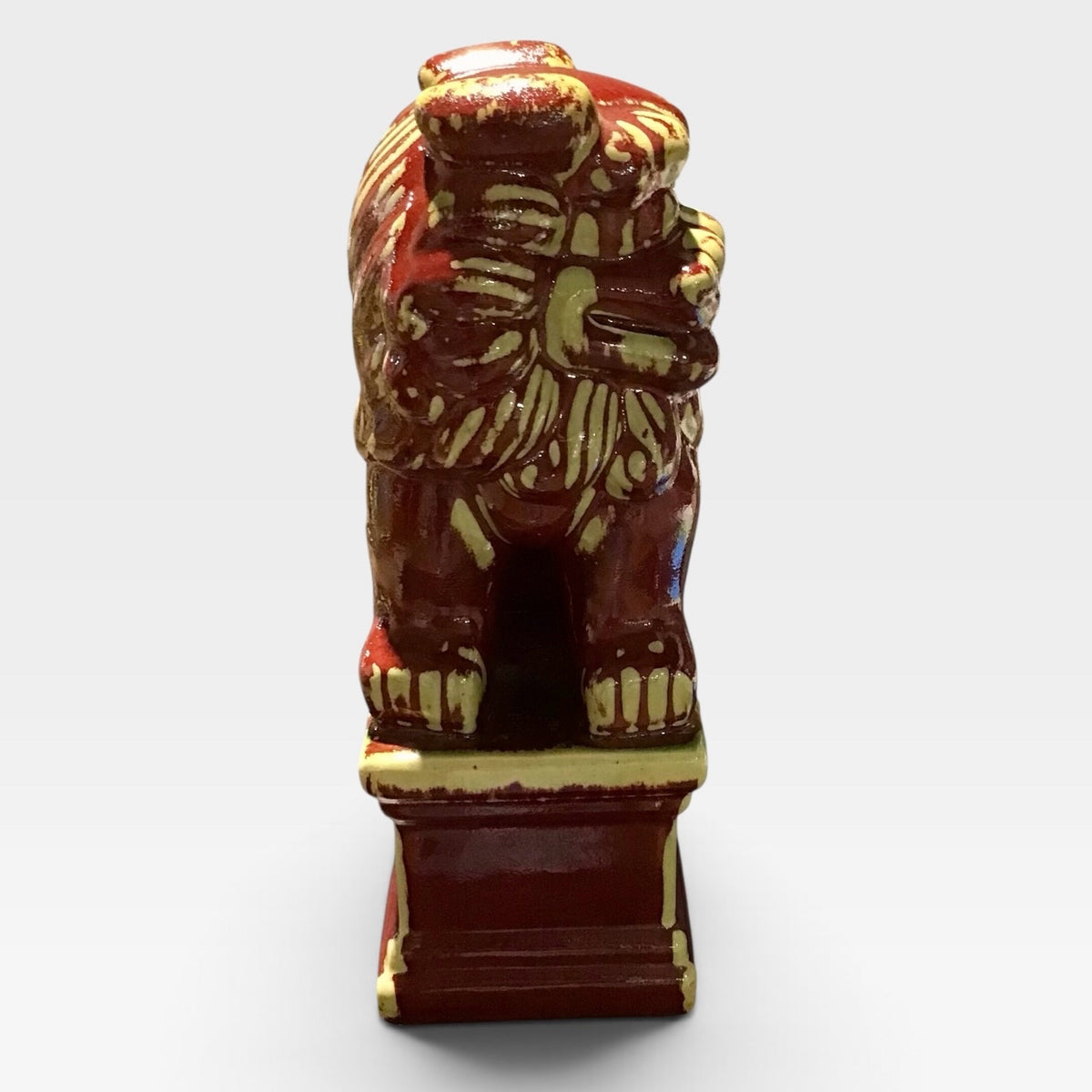 Bombay Ceramic Foo Dog Red Glaze Statue, 9.5"W x 6"D x 15"H