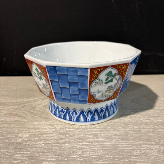 Blue/White Rice Bowl w/Landscape designs, 6.75" Dia x 4"H