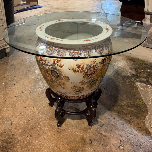 Chinoiserie Fish Bowl Table W/ Wood Sand, 36"Dia x 28"H
