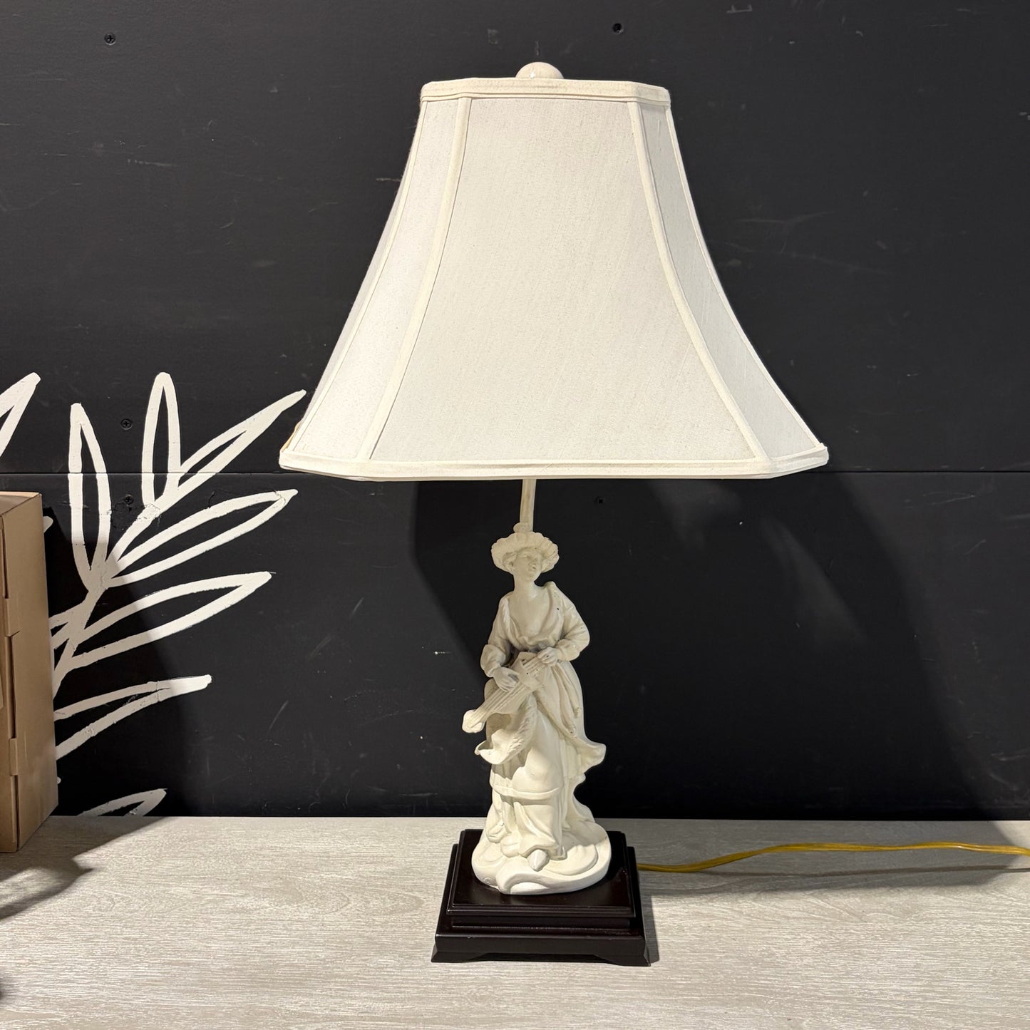 Table Lamp with Female Figurine & Square Shade, 26"H x 14.5"Sq