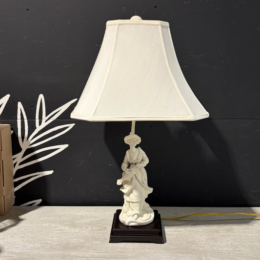 Table Lamp with Female Figurine & Square Shade, 26"H x 14.5"Sq