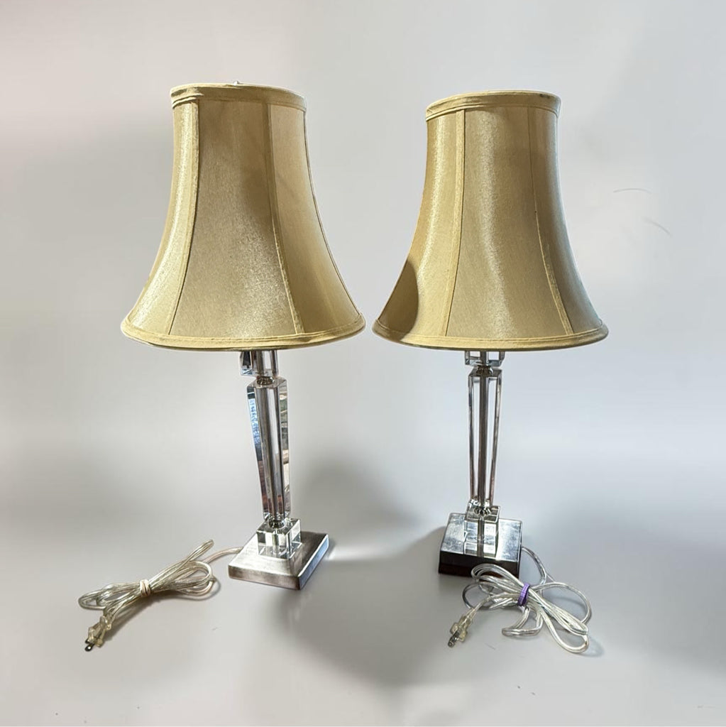 PAIR of lucite/chrome base table lamps, 25"H