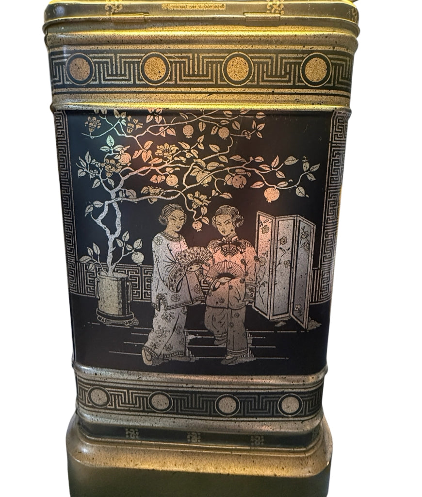 PAIR of VTG Frederick Cooper Chinoiserie Tea Tin lamps, 14"W x 14"D x 24"H