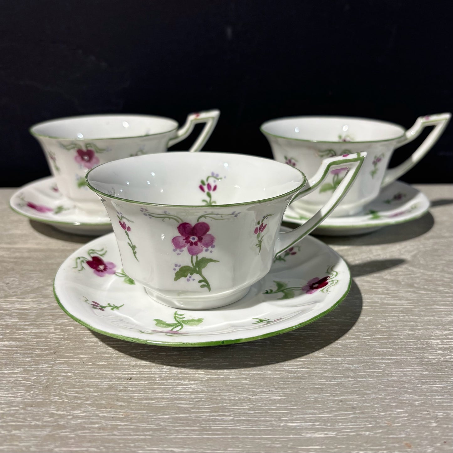 SET 3 Teacups & Saucers, Limoges Fr, 5.5" W x 5.5" D x 3" H