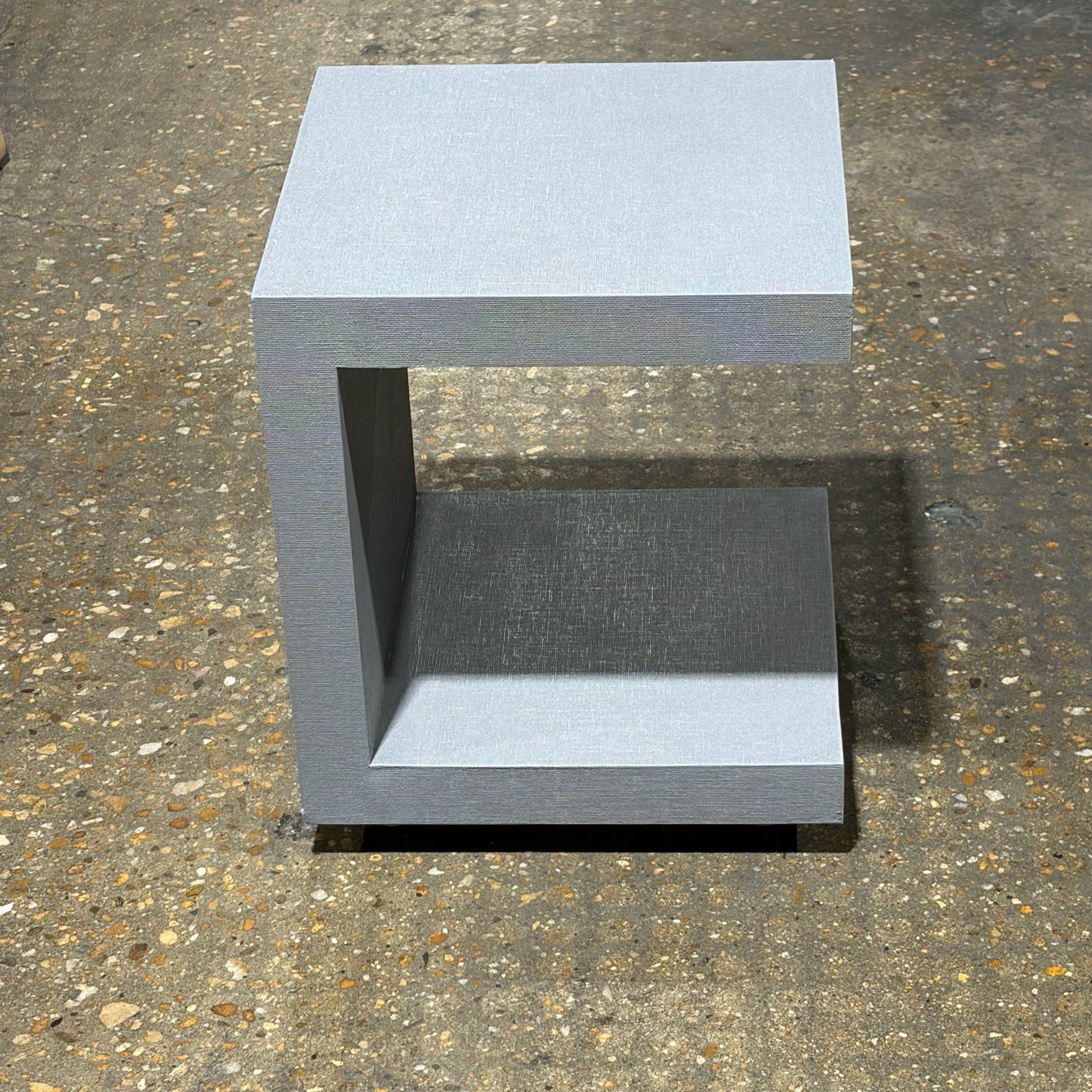 Blue/Grey Vinyl  C-Shaped Side Table, 18"H x 15"W x 15"D