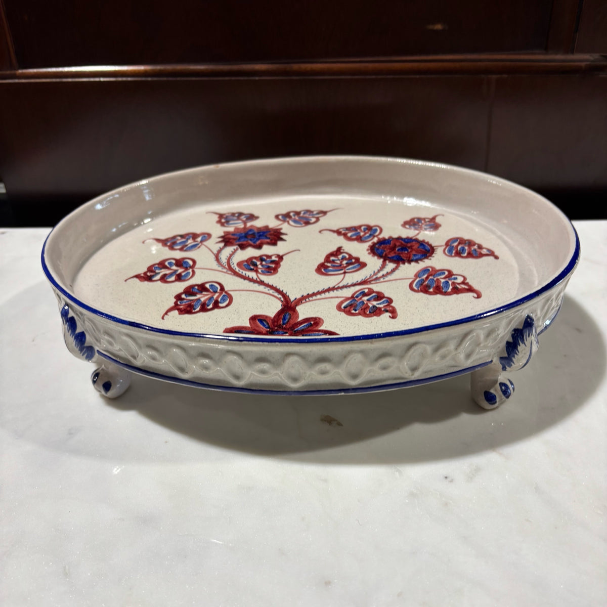 Hand Painted Ceramic Footed Tray
