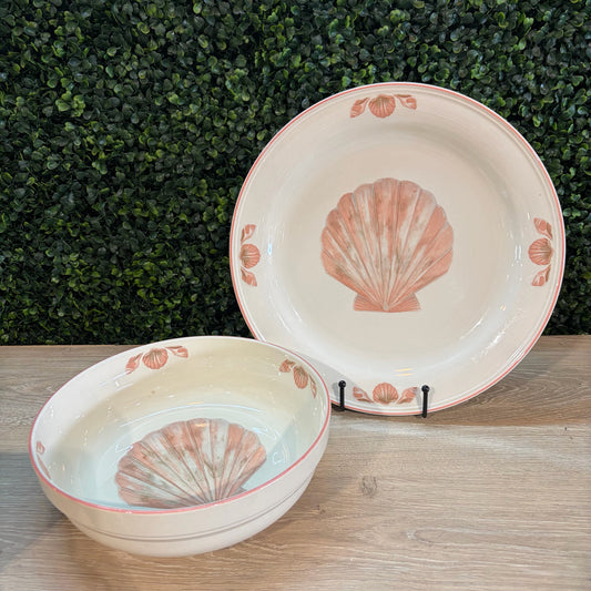 Sangostone 'Coquille' Serving Bowl 9"Dia x 2"H & Platter 11" Dia