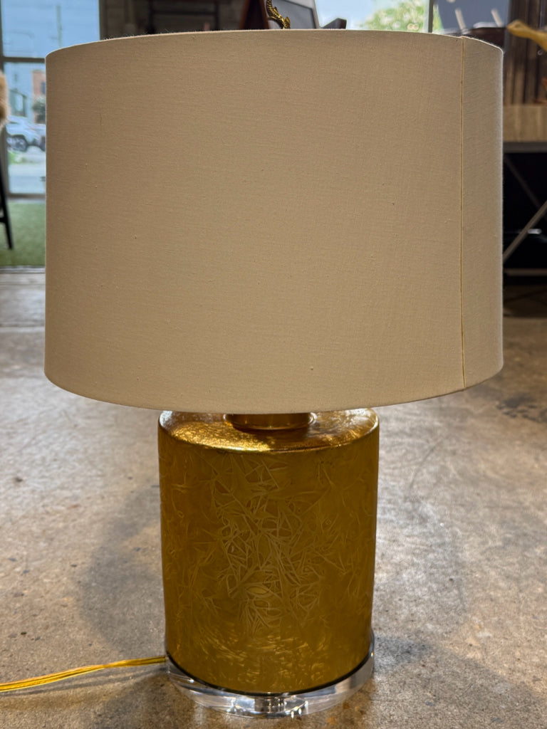 Gold/Lucite base table lamp, 14"DIA x 23.5"H