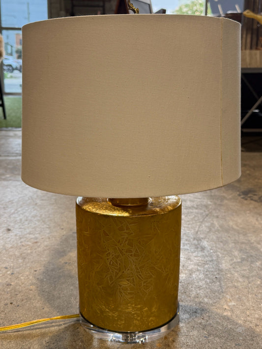 Gold/Lucite base table lamp, 14"DIA x 23.5"H