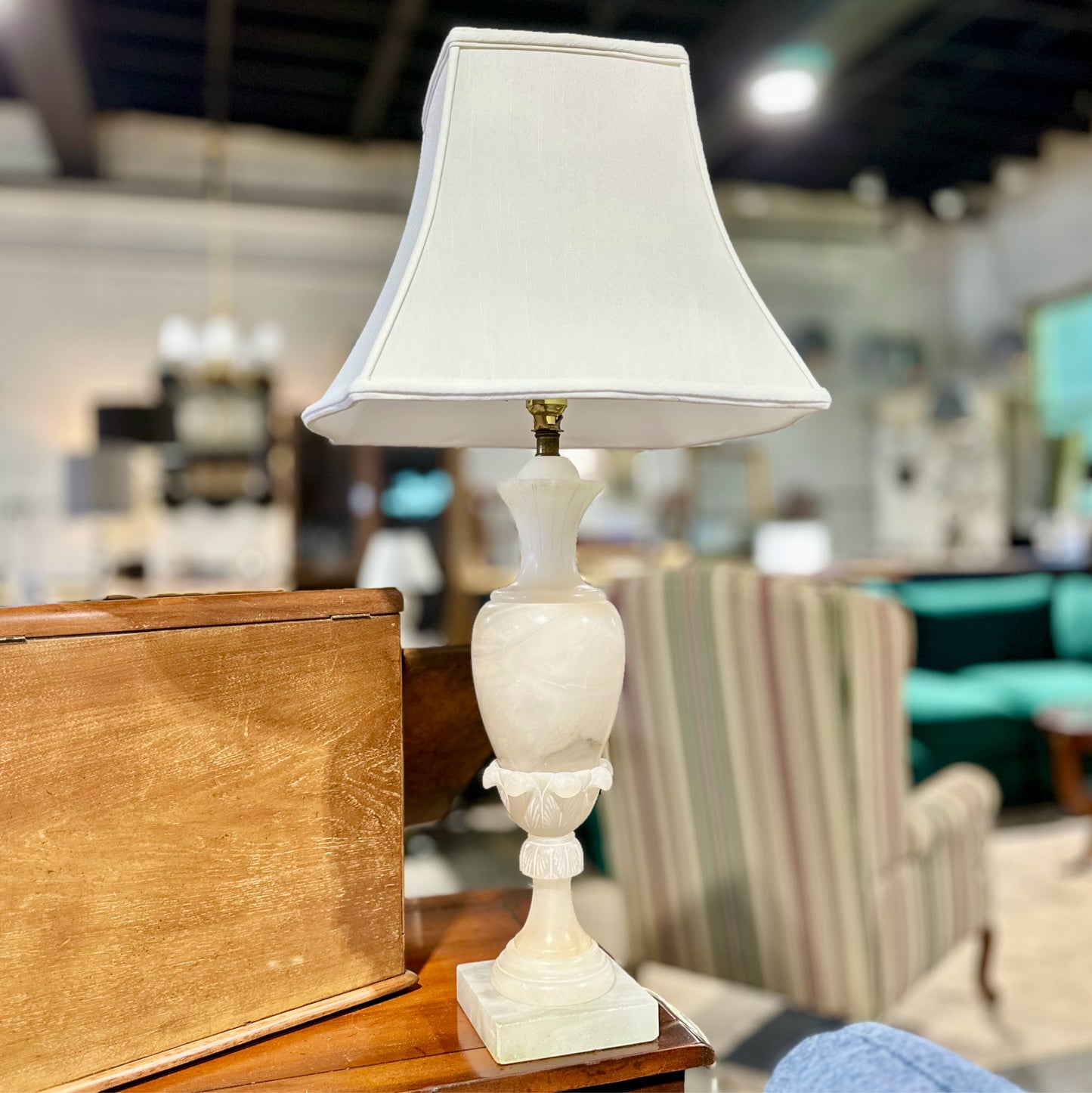 Italian White Alabaster Table Lamp, 31.5" H x 19" Dia