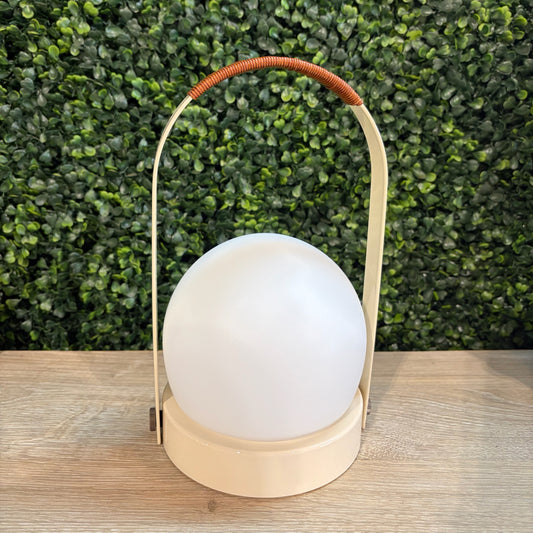 Carrie Portable Indoor/Outdoor LED Lamp, Ivory w/Leather, 6"W x 5.3"D x 9.6"H