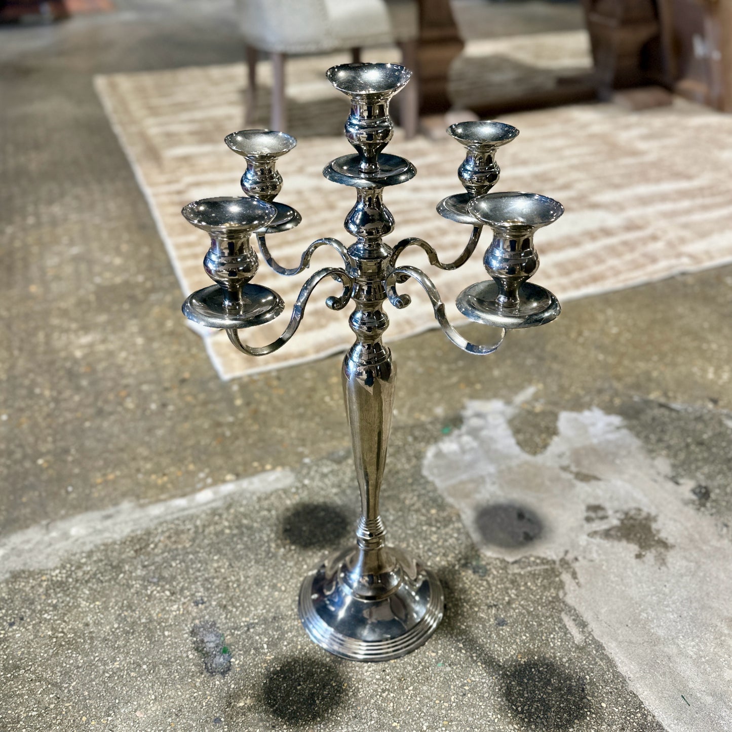 Traditional Four Arm / Five Candle Candelabra, Chrome Finish, 18" Dia x 28" H