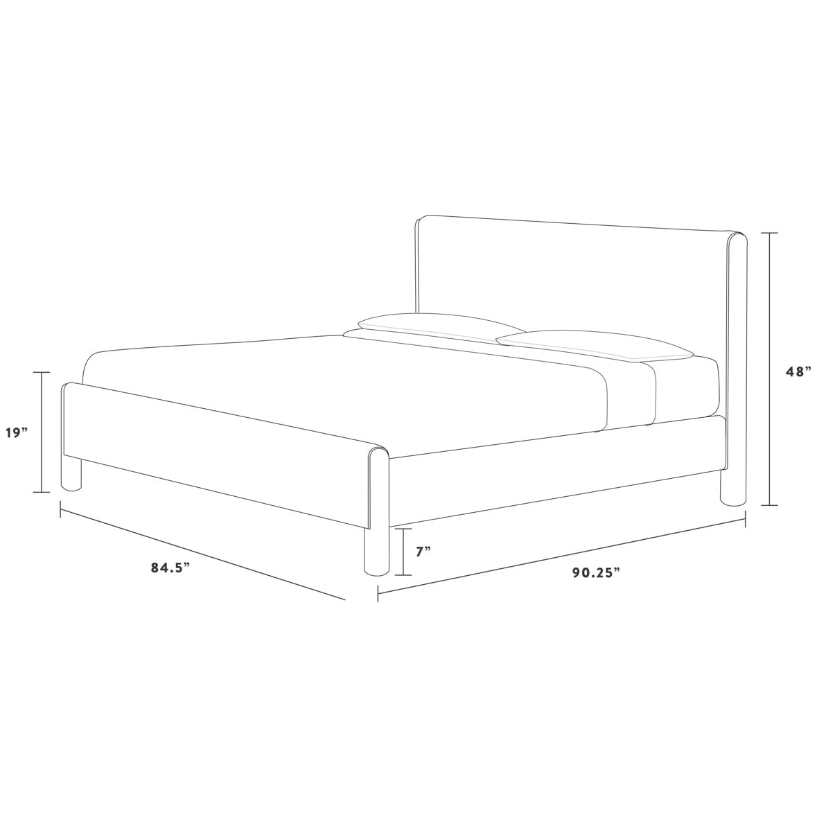 Laurel King Bed w/ Low Footboard, Oat Linen & Walnut, 90.25” D x 84.5” W x 48” H