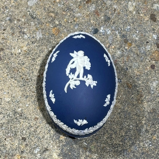 Wedgewood Jasperware Egg Trinket Box, Portland Blue, 4" L x 2.75" W x 2.5" H
