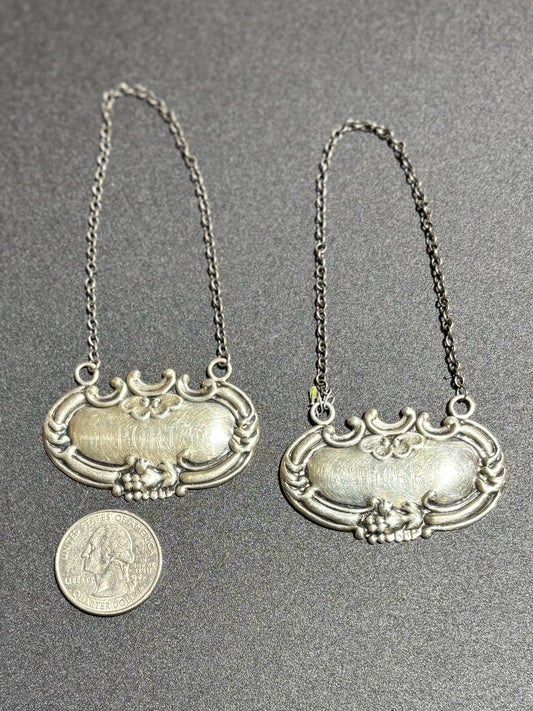 Wallace Sterling Decanter Labels, port & sherry 2" W x 1" H