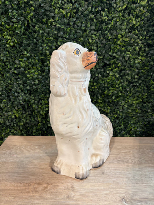 Antique Staffordshire King Charles Spaniel, 10"W x 5"D x 12"H
