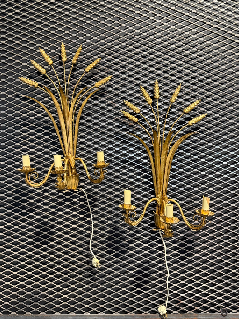 PAIR of antique Italian wheat sheath sconces, 22"H x 12"W x 8"D