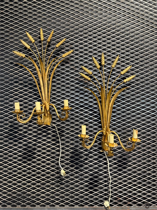 PAIR of antique Italian wheat sheath sconces, 22"H x 12"W x 8"D