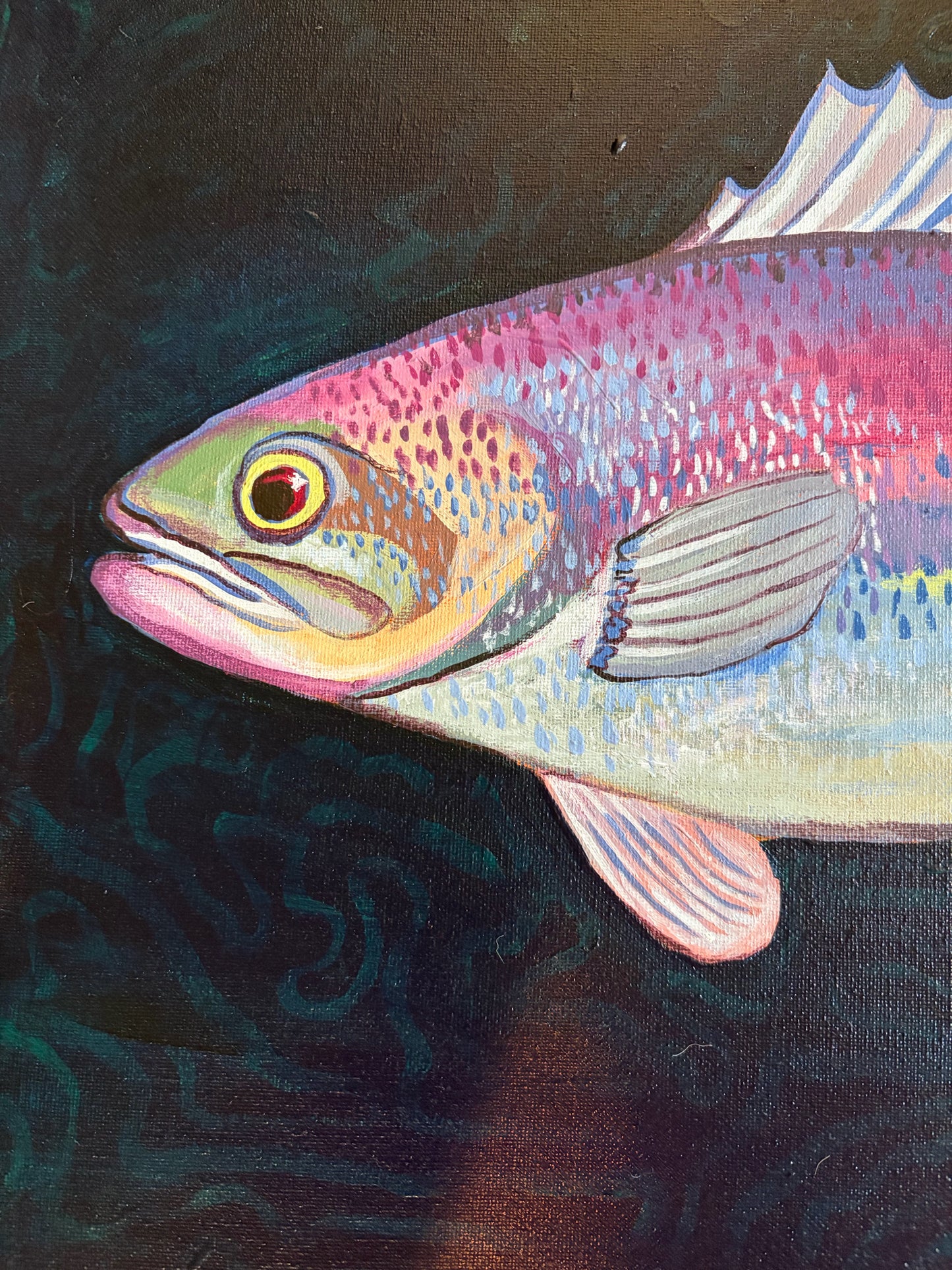 Original Painting "Rainbow Trout" by Carrie Prince, 21"W x 17"H  x 1.5"D