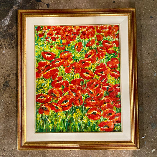 Red Poppies on Canvas, Signed Nygren, 21.75" W x 26"H x 1.25"D