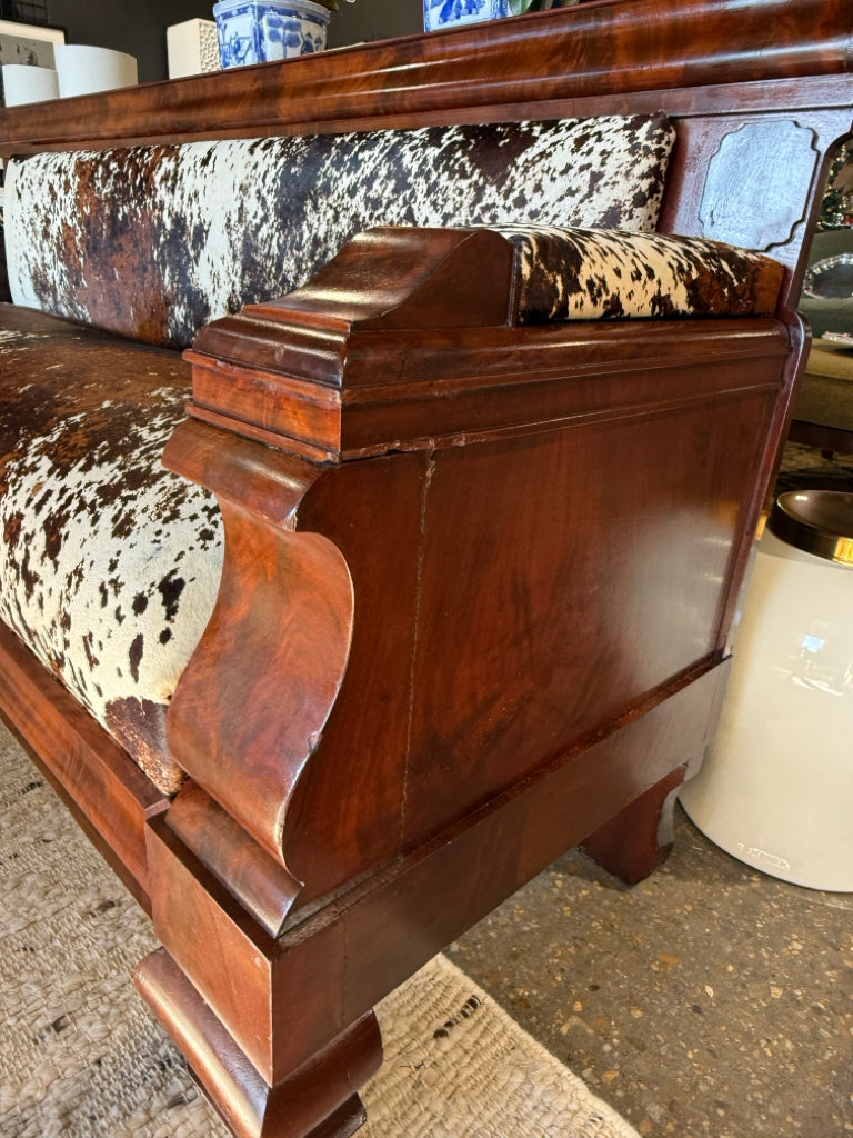 Antique American Empire sofa, cowhide upholstery, 82"L x 24'D x 36.5"H