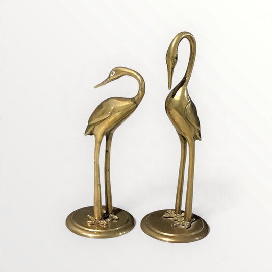 VTG Pair of Long Neck Birds Brass Figurines 3"Diam x 5.5"H