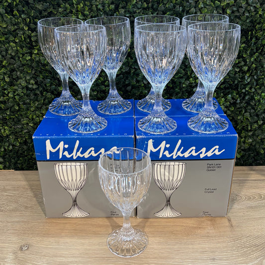 Set of 8 Mikasa Park Lane Crystal Water Goblets, 6.75"H x 3.25"D