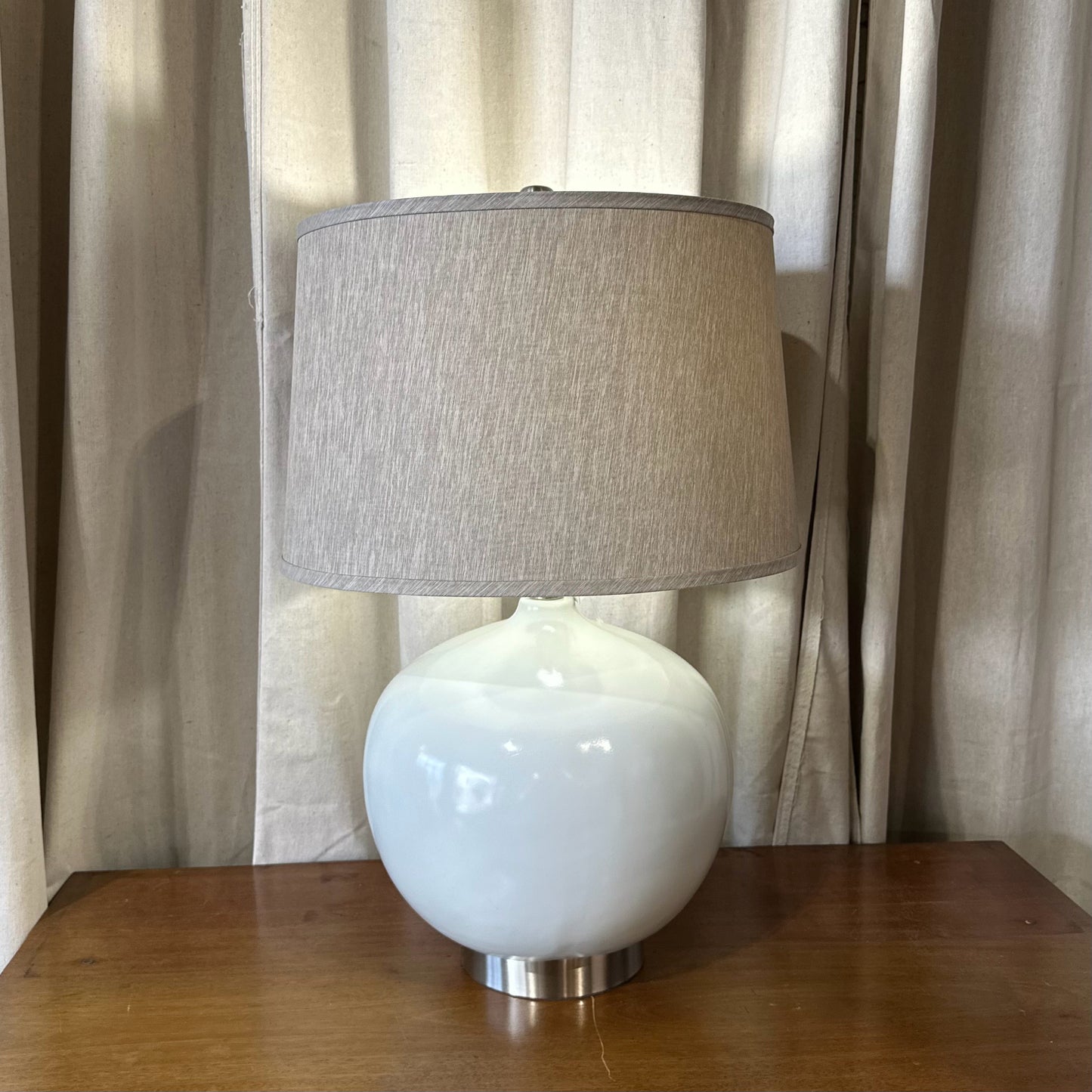 NEW PAIR Round Table Lamps, Light Grey, 19" Dia x 29" H