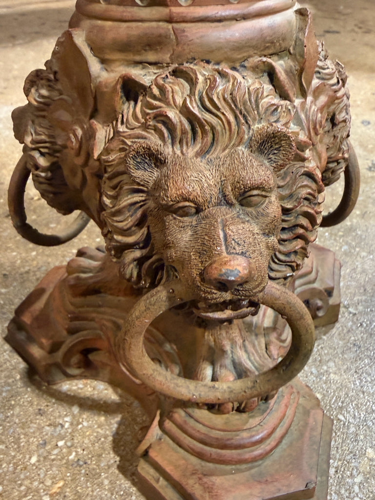Pillar candleholder, lion heads, 6"DIA x 21"H