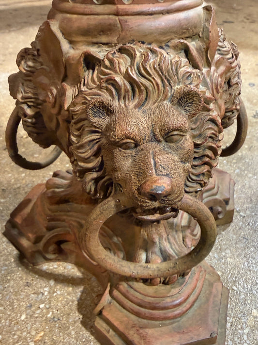 Pillar candleholder, lion heads, 6"DIA x 21"H