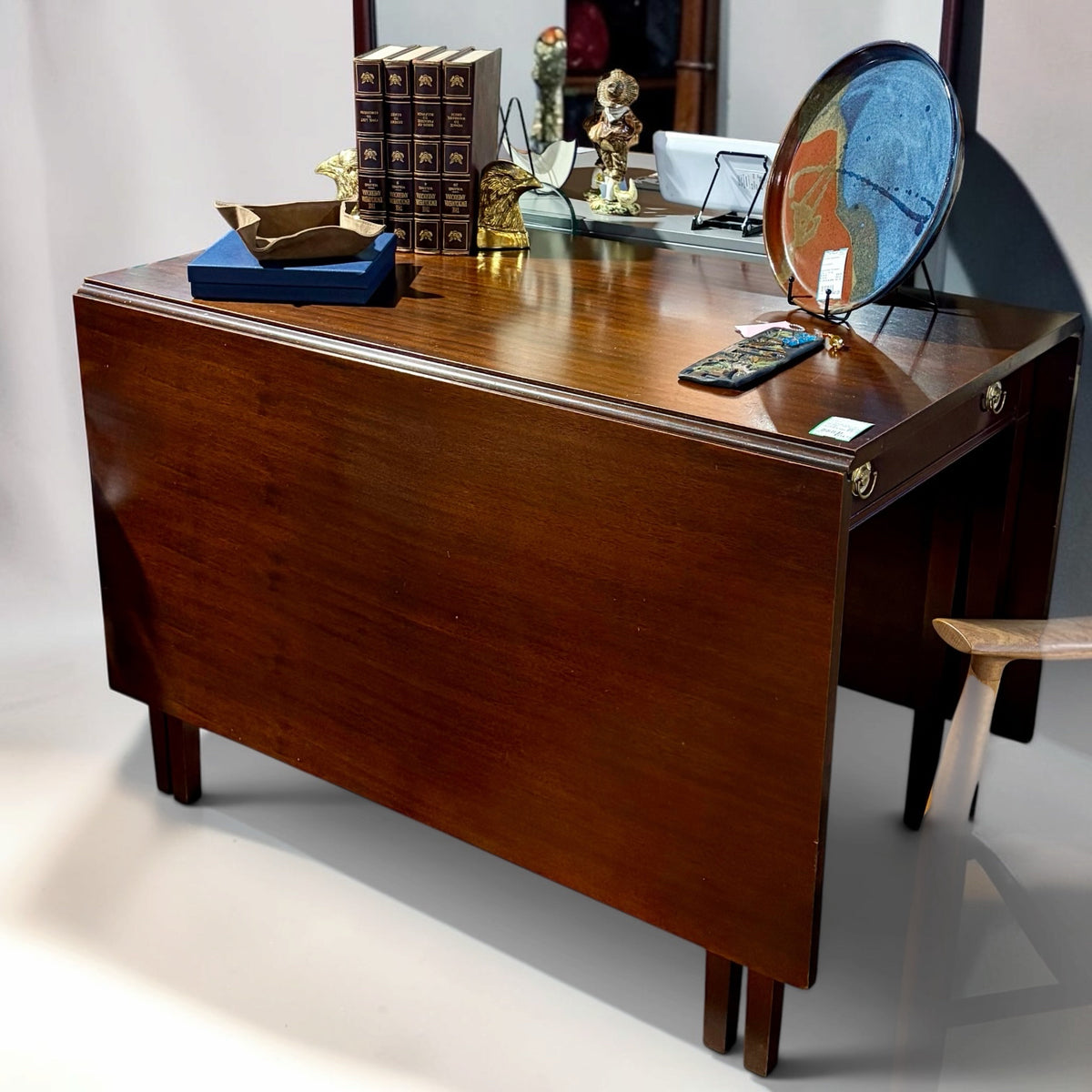 VTG Brandt  Drop Leaf Mahogany Table w/drawer, 68"W x 42"D x 29"H
