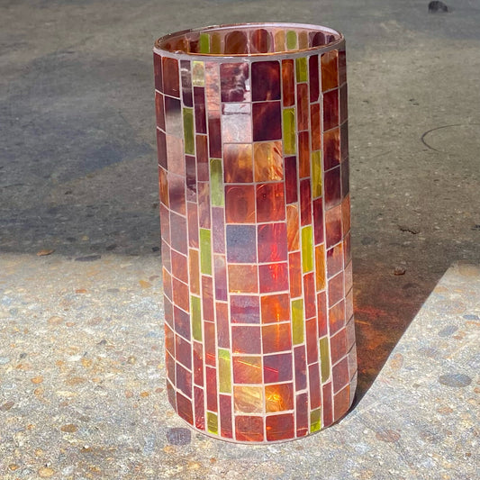 Mosaic Glass Hurricane Candle Holder, 9.75"H x 5"W x 5"D