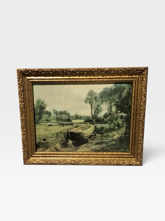 VTG Framed Print Rep of "Boat Building" by J Constable 18"W x 14"H