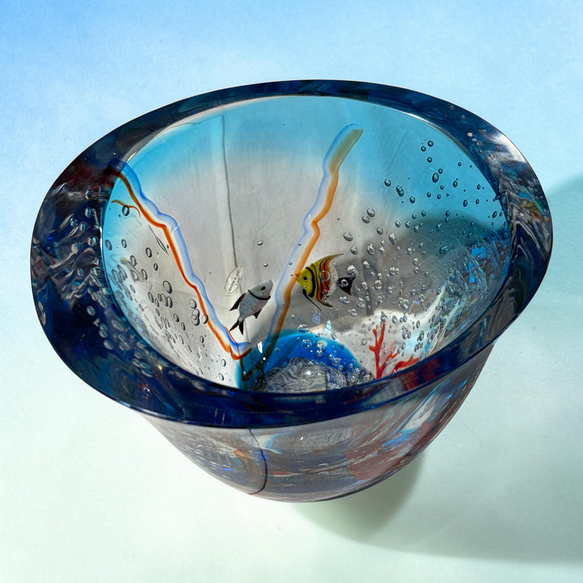 Murano Aquarium Glass Vase, 7"H x 8"W x 6"D