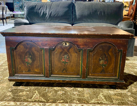 Antique Painted Hope Chest, 1851, 46.5W x 23.5"D x 22.5"H