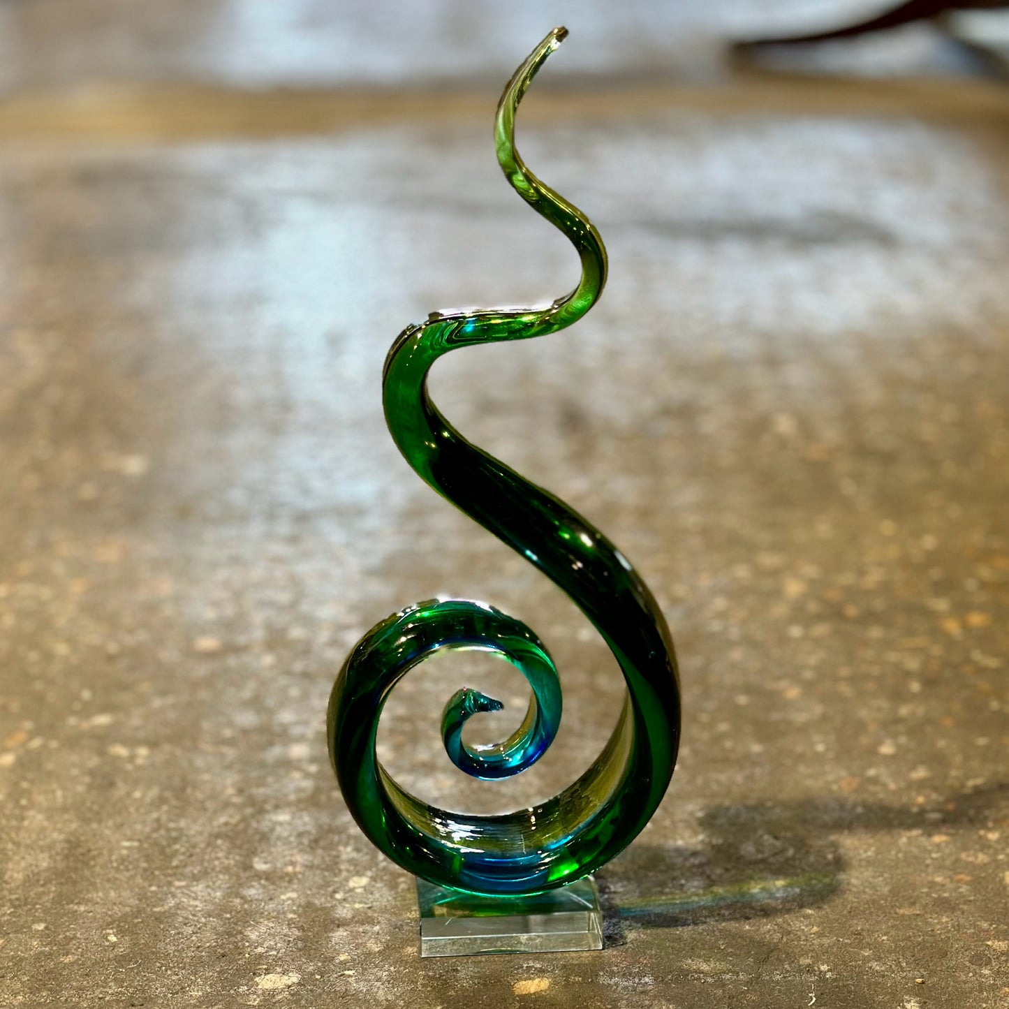 Art Glass Sculpture, Blue & Green, 15.75" H