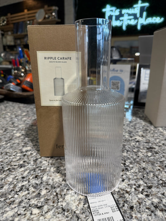 Ripple carafe,clear, mouth-blown, 3.5"dia x 9.5"h