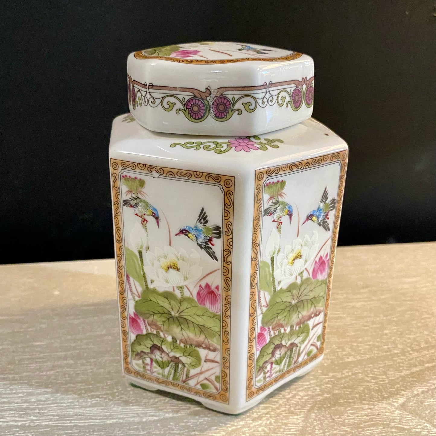 Andrea Sadek Ginger Jar, Hummingbirds, 5.25"H x 4"Dia