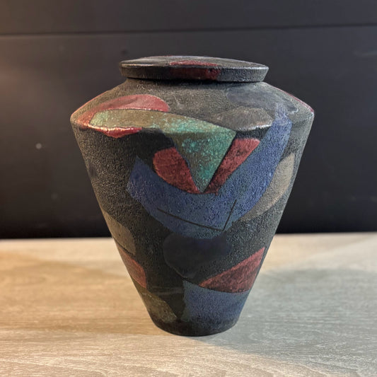 Raku Ginger Jar signed "Maschinot" 10.5" D x 11" H