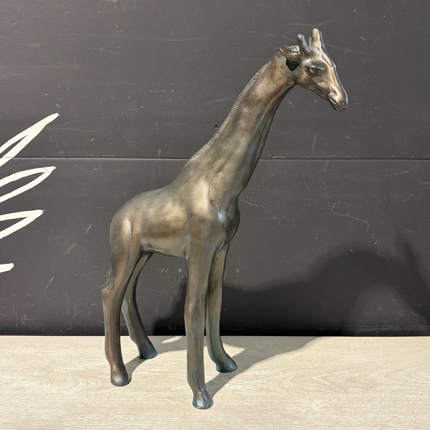 Metal Bronzed Giraffe,  21"H x 16"D x 4.5"W