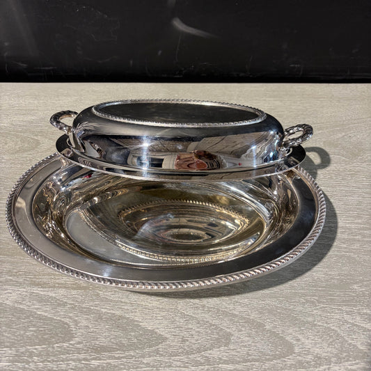 Oval Silverplate Entree Dish & Cover, 12"W x 8"L x 3.25"H
