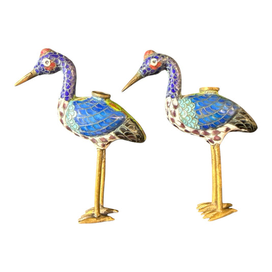Vintage cloisonnÃ© cranes, incense/tiny taper,3.5"H