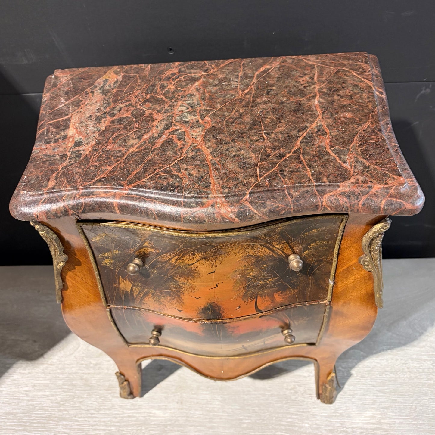 Small Cocktail Chest W/ Marbel Top, 15"W x 9.75"D x 16.5"H