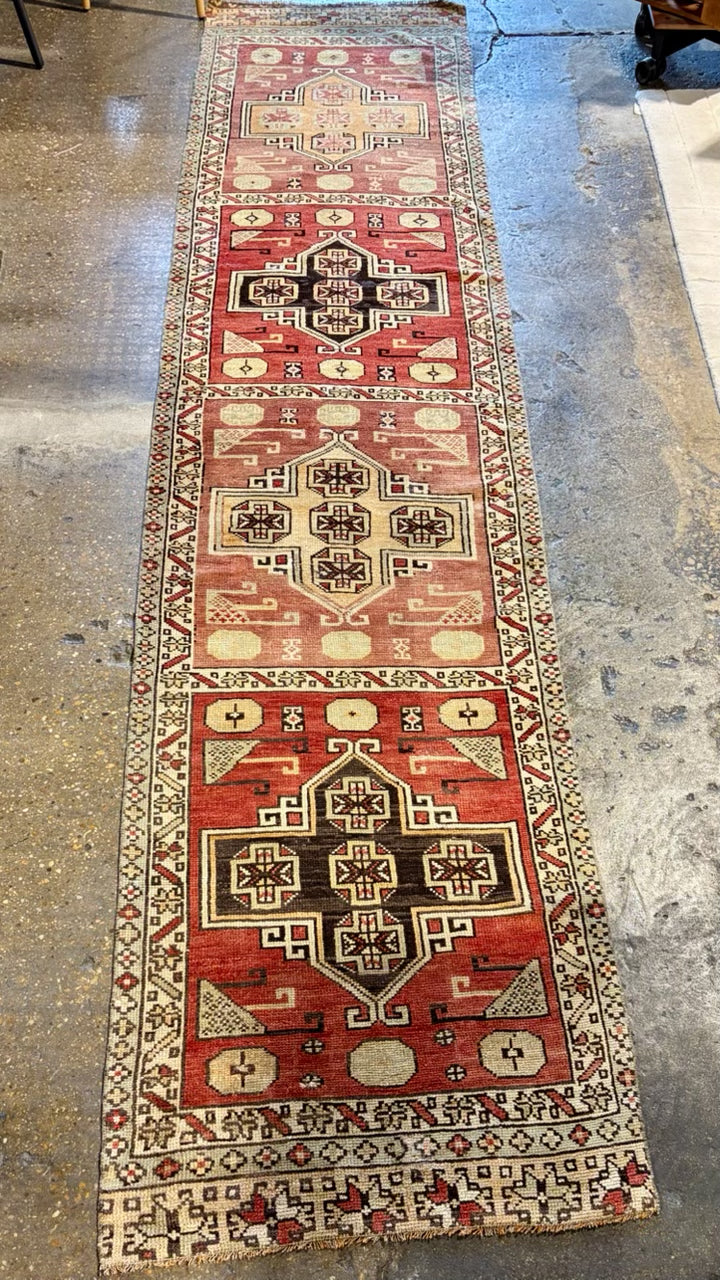 Handwoven Turkish Wool Runner, 3"W x 14'2"L