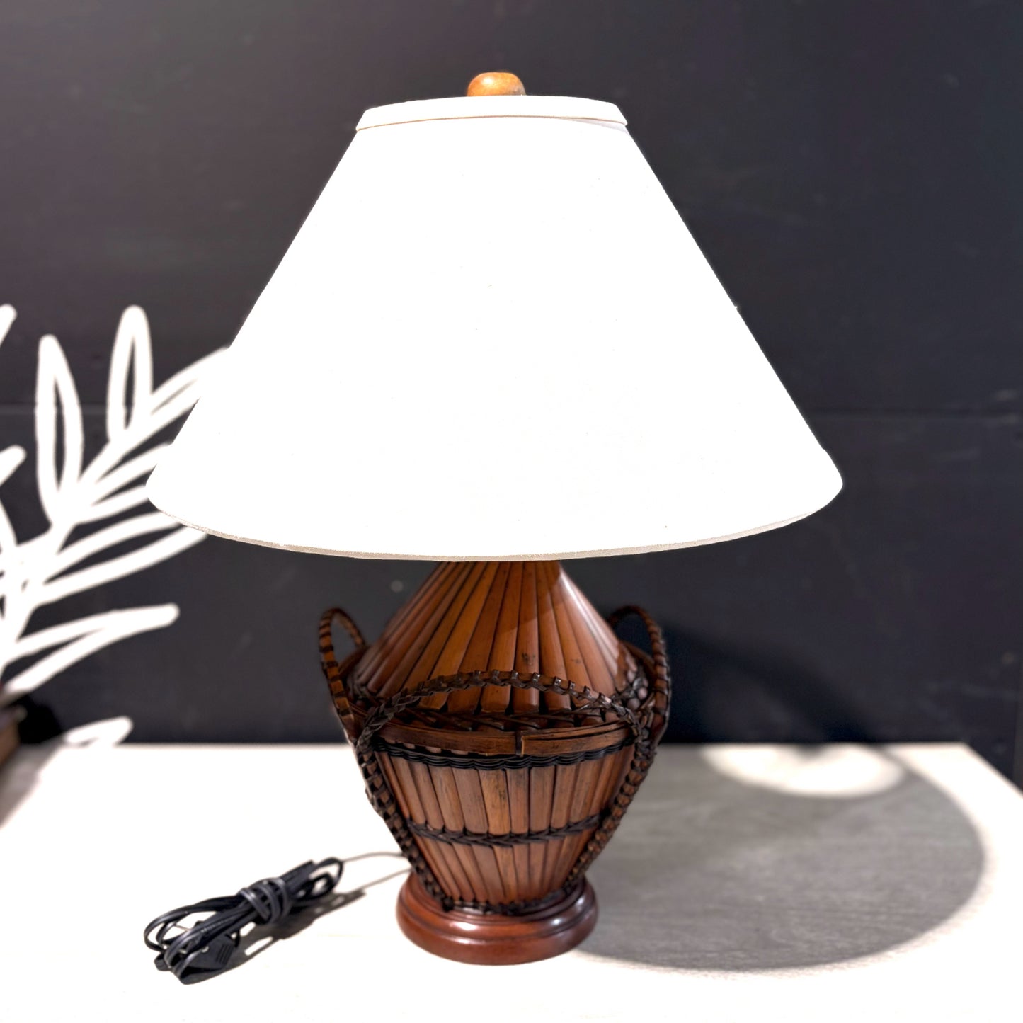 PAIR of VTG Bamboo Table Lamps 17" Dia x 22" H
