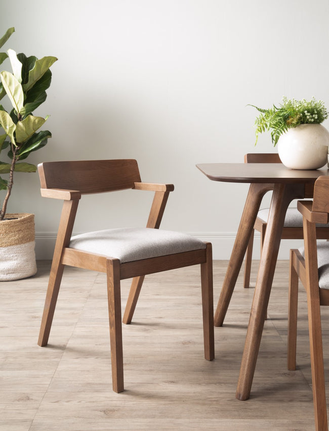 PAIR of 2 Zola Dining Chairs, grey/walnut, 19.4" W x 30.5" D x 23.6" H