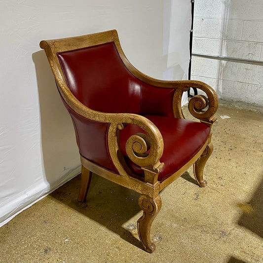 Biedermeier Style Leather Arm Chair, 27"W x 28"D x 34.5"H