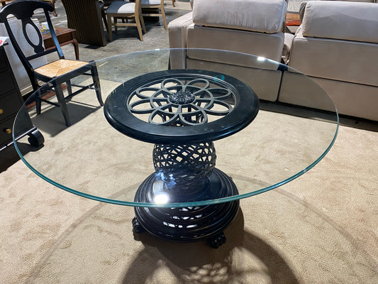 Round Glass Dining Table- Wrought Iron base- 54"W