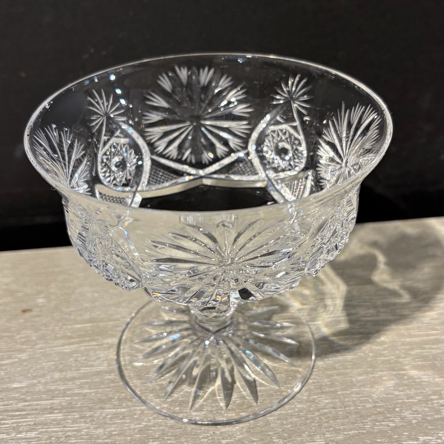 8 VTG Cut Cyrstal Compotes/Champagne Glasses, Starburst Design, 4.25"Dia x 4"H