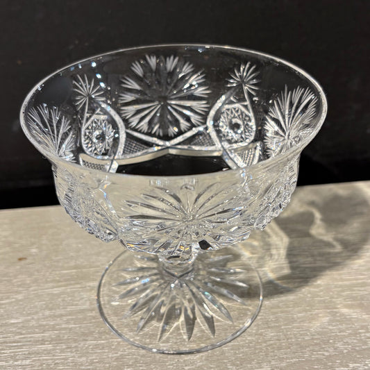 8 VTG Cut Cyrstal Compotes/Champagne Glasses, Starburst Design, 4.25"Dia x 4"H